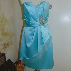 BADGLEY MISCHKA Pleated Baby Blue Cocktail/Special Occasions Dress Strapless 12